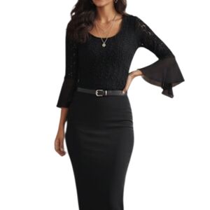 Vintage y2k whimsygoth full lace Black Bell Sleeve Ruched Blouse